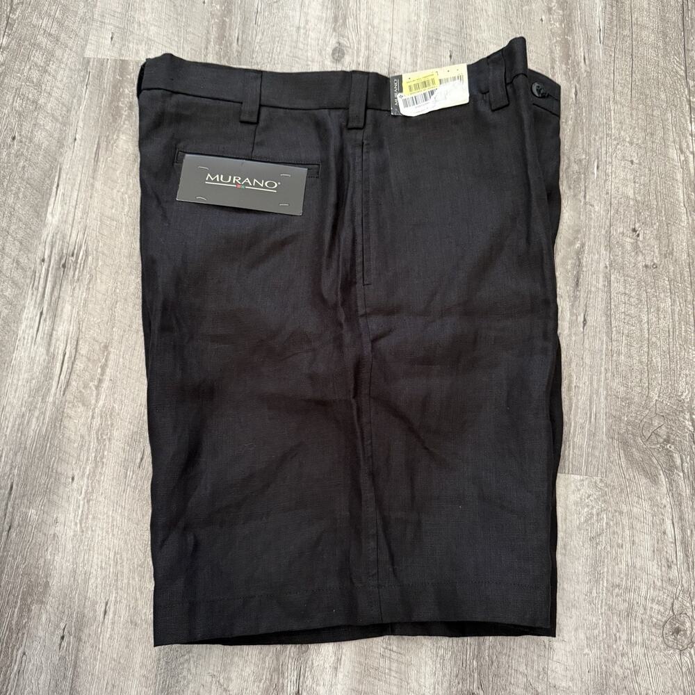 Murano 100% Linen Shorts Mens Sz 36 Black Flat Front 9” Inseam NEW